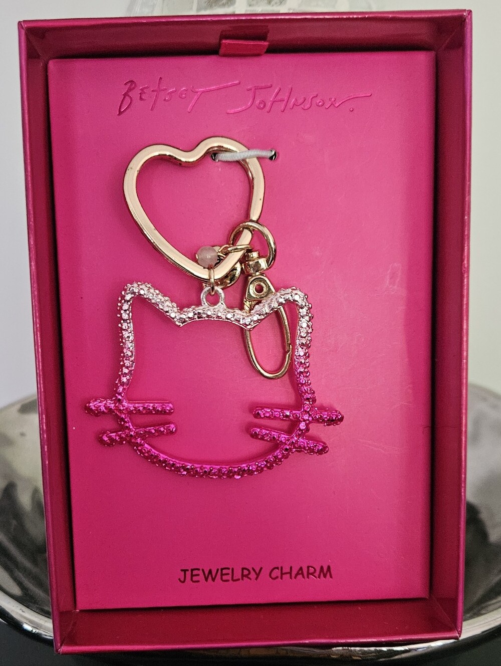 Betsey Johnson Sparkly Cat Keychain/Bag Charm, NIB - GIFTABLE!